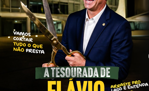 Flávio Bolsonaro com a tesoura nas mãos