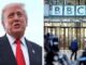 Donald Trump e logotipo da BBC em imagem que representa disputa judicial entre as partes