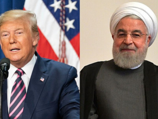 Donald Trump e Hassan Rouhani em imagens de arquivo que representam a escalada de tensões políticas e diplomáticas entre Estados Unidos e Irã, marcada por disputas e ameaças mútuas.
