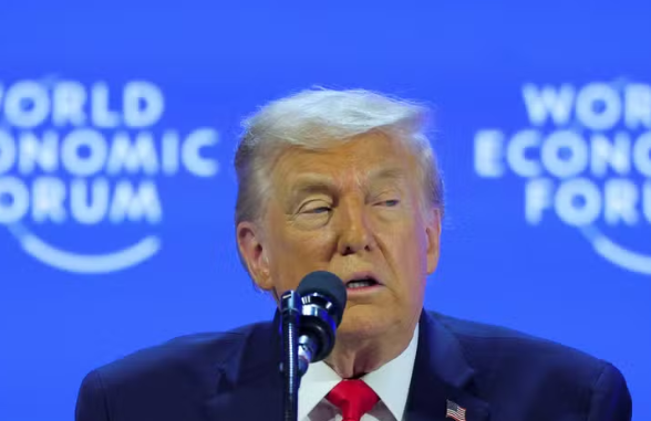Donald Trump discursa no Fórum Econômico Mundial, em Davos, na Suíça.