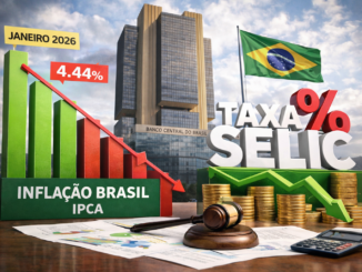 Gráfico da inflação do Brasil em janeiro de 2026 mostrando IPCA em 4,44%, com destaque para possível corte da taxa Selic pelo Banco Central